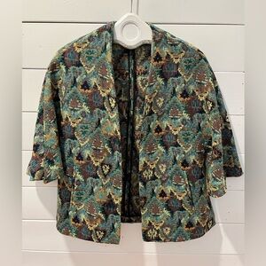 📍 💚ZARA Multicolor Jacquard Short-Sleeve Jacket – Size M (estimated)
